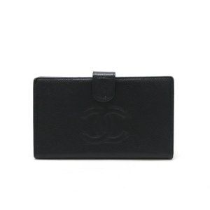 CHANEL Black Caviar Leather Coco Mark Wallet
